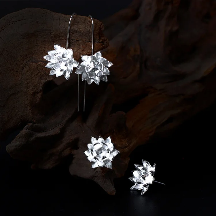 

Lotus earrings 100% 925 Sterling silver Jewelry fashion Hypoallergenic Stud earrings for women gift