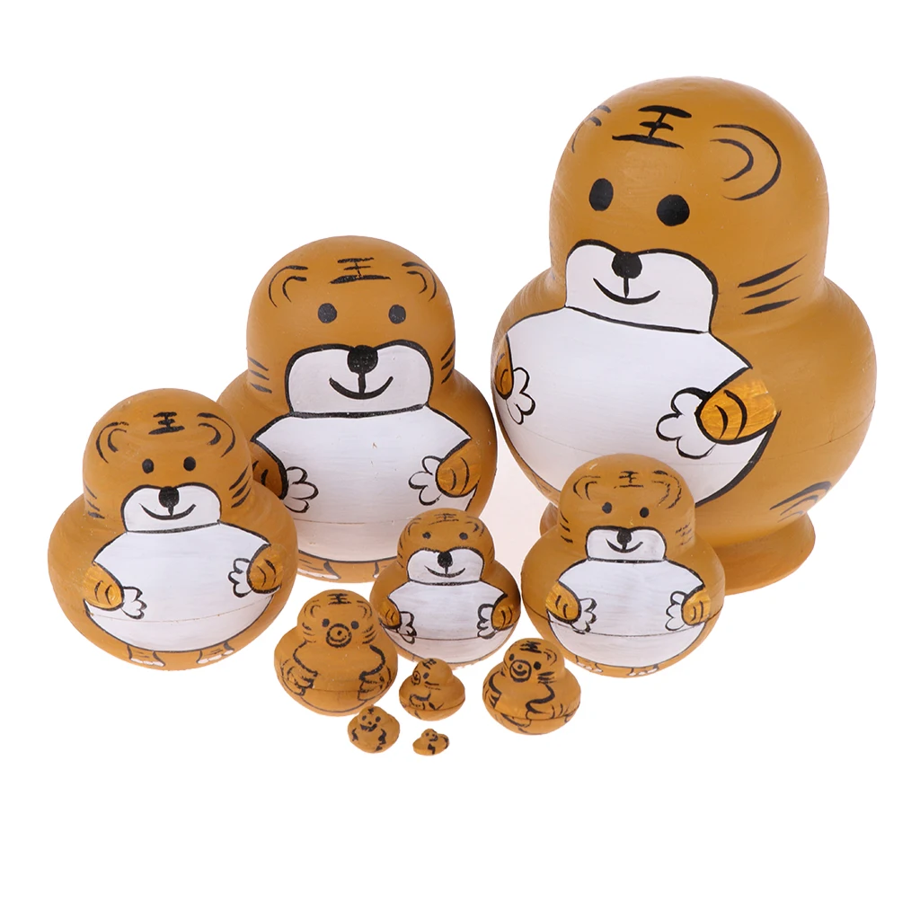 10 Pieces Delicate Wooden Tiger Russian Nesting Dolls Matryoshka Home Decor Matryoshka Dolls Stacking Dolls