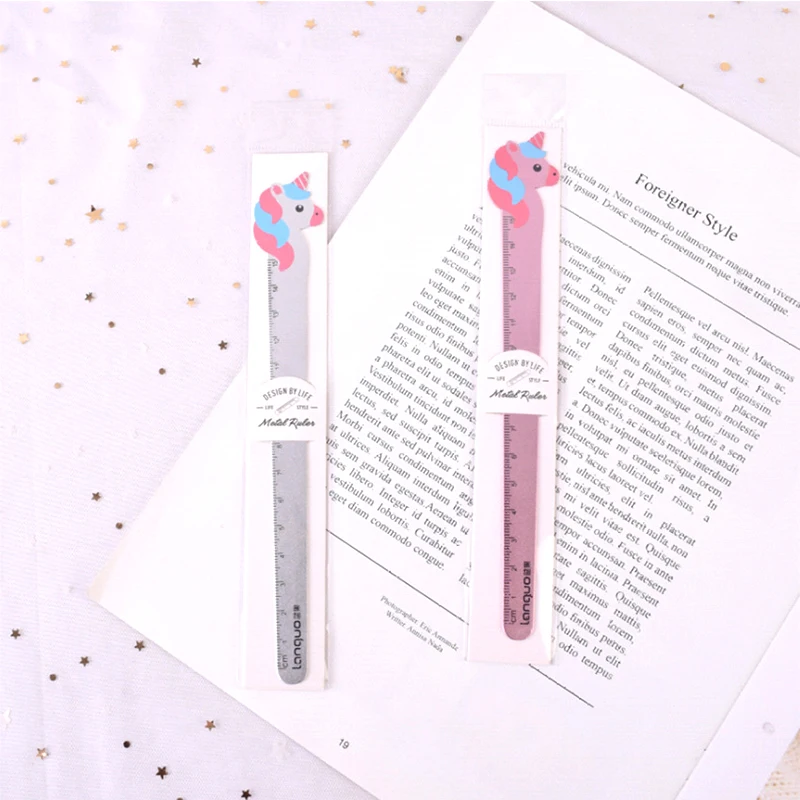 

15cm Rainbow Unicorn Metal Straight Ruler Cartoon Stationery Drawing tool Measuring Rulers Rewarding Gift school supplies