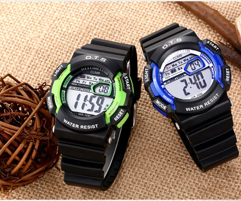 O.T.S детские спортивные часы студенческий светодиодный цифровые часы модные для мальчиков и девочек многофункциональные 50 м