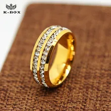 Acero inoxidable 316L 24 K chapado en oro de 8 mm anillo de la venda hombres mujer AAA CZ del embutido de boda del anillo de compromiso K-Box joyería