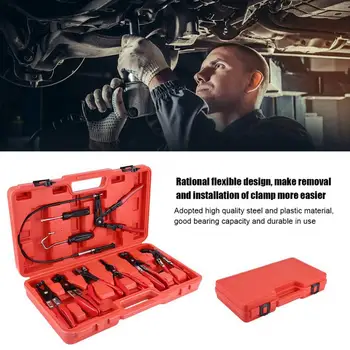 

9pcs Flexible Hose Clamp Clip Plier Set Swivel Jaw Flat Angled Band Automotive Tools
