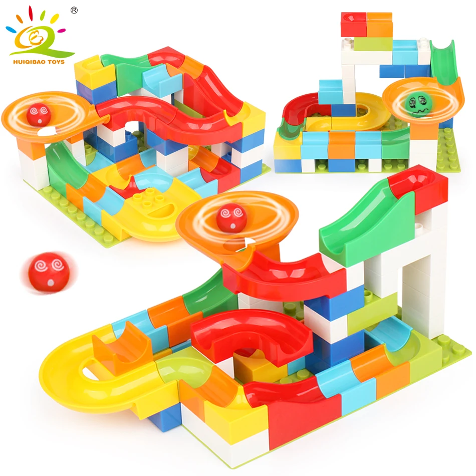 

52Pcs Race Run Maze Balls Track Big Building Blocks Compatible Duploe Educational Construction Bricks Toys for children