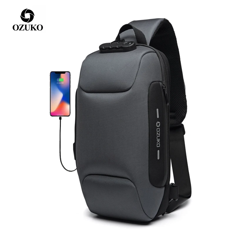 

USB Charging Crossbody Bag Multifunction Anti-theft Chest Pack Men waterproof Travel Messenger Bag