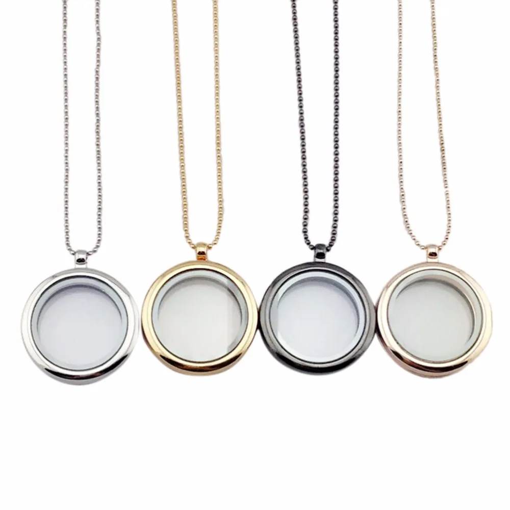 30mm Round Glass Floating Locket Pendant Necklace Memory Photo