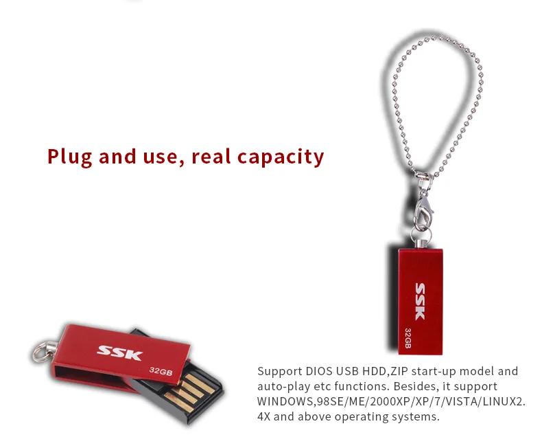 ССК USB2.0 8 г 16 г 32GSFD042 вращения стиль Металл синий и красный 100% водонепроницаемый портативный usb флэш-диск для компьютер