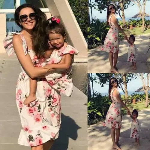 

HIRIGIN Mother and Daughter Floral Matching Dresses Women Girls Short Dress Ruffle Family Clothes