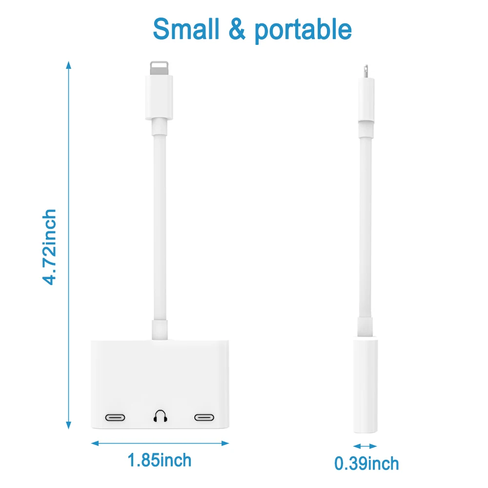 3 in 1 Audio Splitter Adapter for Lightning to Dual Light-ning 3.5mm Headphone Aux Jack for iPhone X/XR/XS Max/8/8P/7P/iPad/iPod