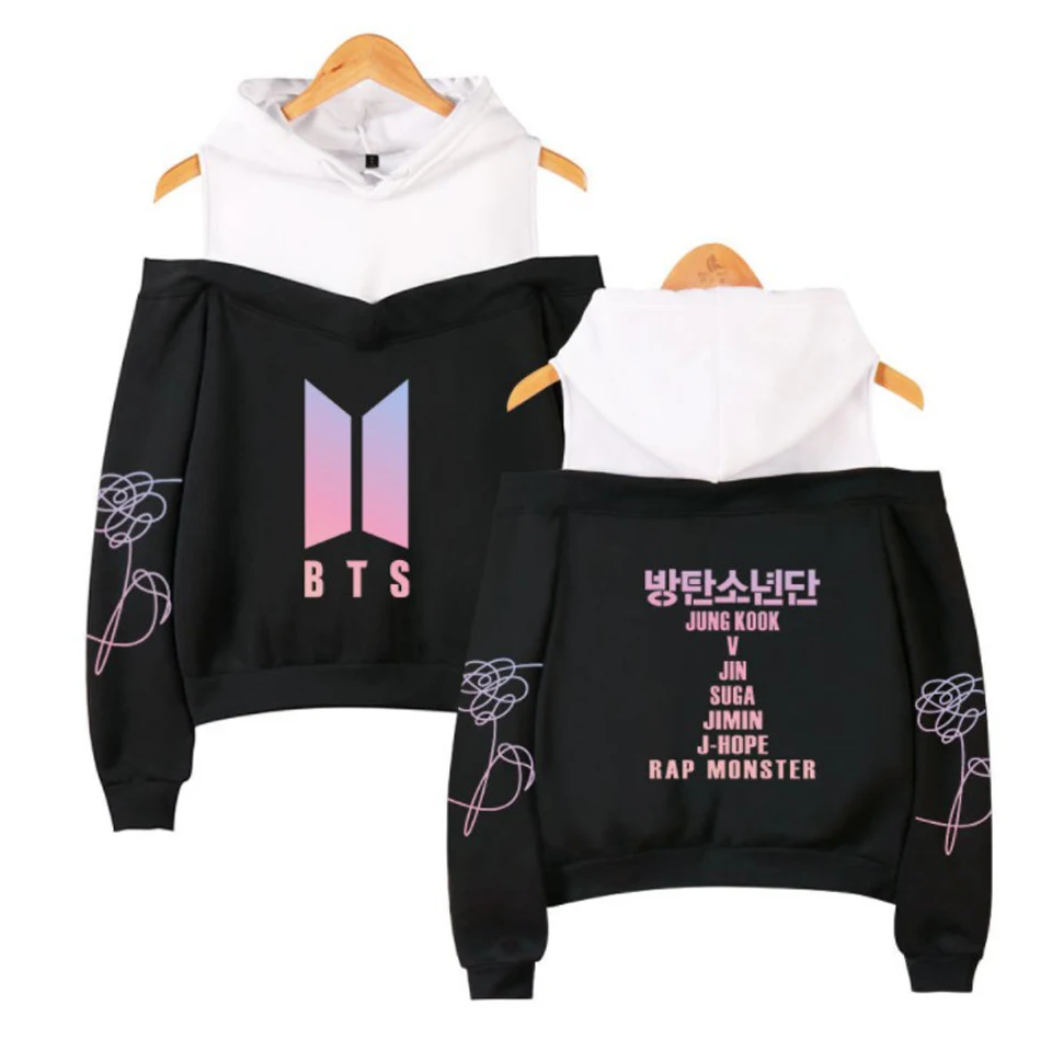 BTS Толстовка Jungkook Suga Jin Jimin RAP MONSTER V J-hope Love Yourself с длинным рукавом открытыми плечами