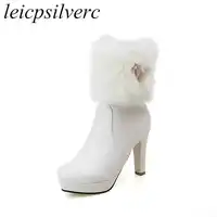 Women Boots Autumn Winter Warm 2018 New Sexy Fashion Pu Zip Mid-calf Motorcycle Plush Boots White Pink Waterproof Martin Shoes