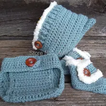 Новорожденных Pixie шляпа, шляпа крючком комплект, наряд для фотосессий, пеленки крышка, пинетки ребенка, Сапоги и ботинки для девочек, детская шапка, новорожденных загрузки, синий