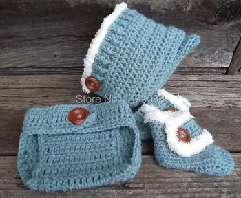 

Newborn Pixie Hat, Crochet Hat Set, Photo Prop, Diaper Cover, Baby Booties, Baby Boots, Infant Hat, Newborn Boot, Blue