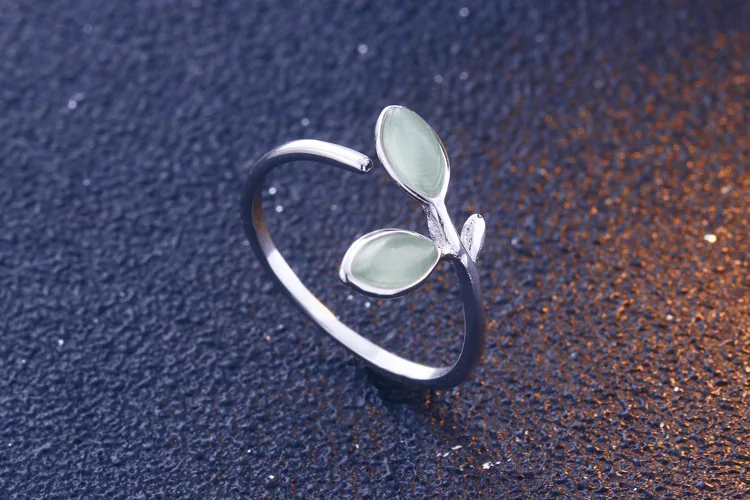 Дамы 925 пробы Серебряный лист палец кольца для женщин Engagment Anillos с Зелеными камнями офисные украшения