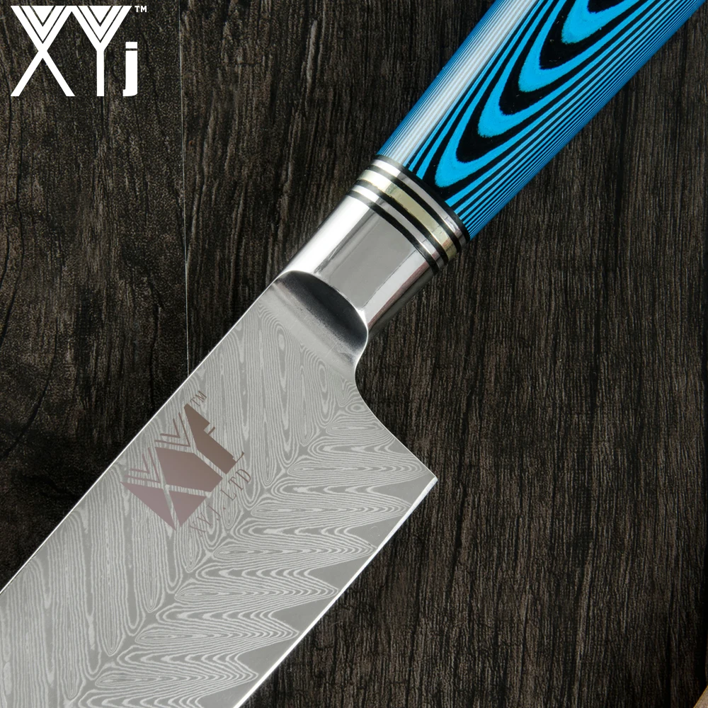 XYj Дамасская сталь 8 ''кухонный нож шеф повара Синий Нескользящая ручка острый