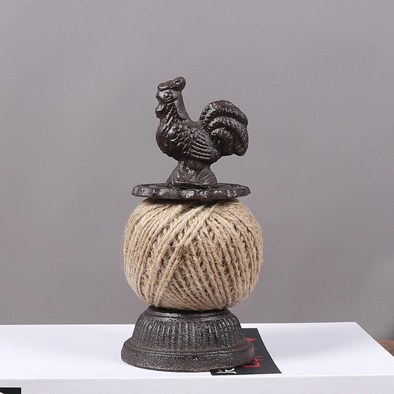 

Amercial Style Antique Rooster Finish Handmade Home Decor Cast Iron Small Rooster Hemp Rope Roll Holder