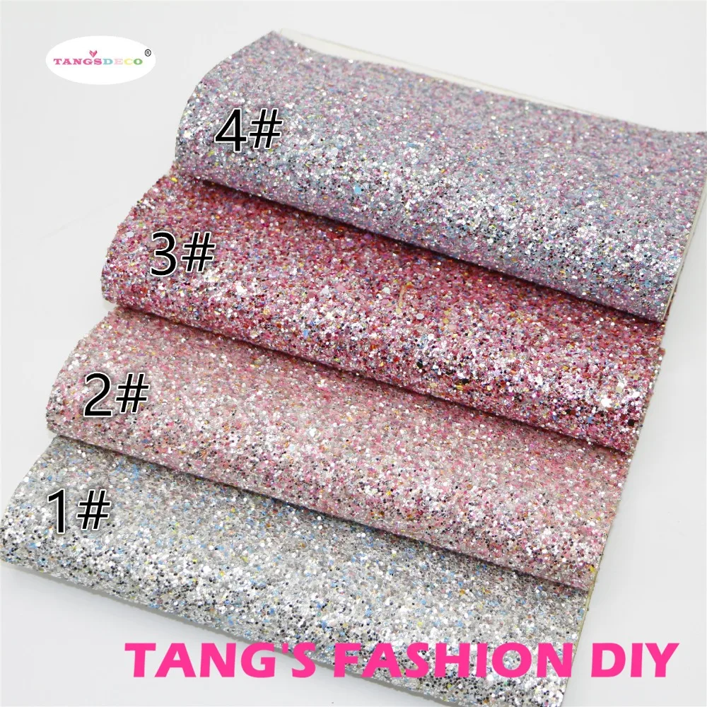 

4PCS---High Quality DIY chunky glitter mix color glitter PU leathers/Synthetic leather/DIY fabric artificial leather