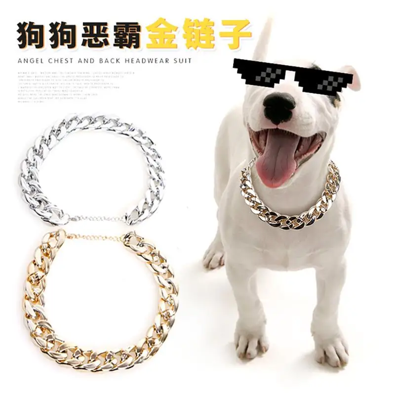 

Fashion Dog Chain Collar Gold silver Pet Link Customize Wholesale Jewelry Pets Gift Necklace Neck Chain Golden