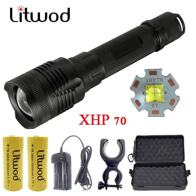 Litwod Z20P78 CREE XHP70 32 Вт чип лампа мощный зум объектив тактический светодиодный светильник фонарь 10000 мАч 26650 батарея высокий светильник