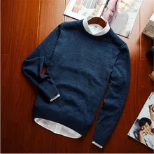 Новинка, осенне-зимний модный Повседневный свитер с круглым вырезом, облегающий вязаный теплый свитер, хлопковый пуловер для мужчин, чистый цвет
