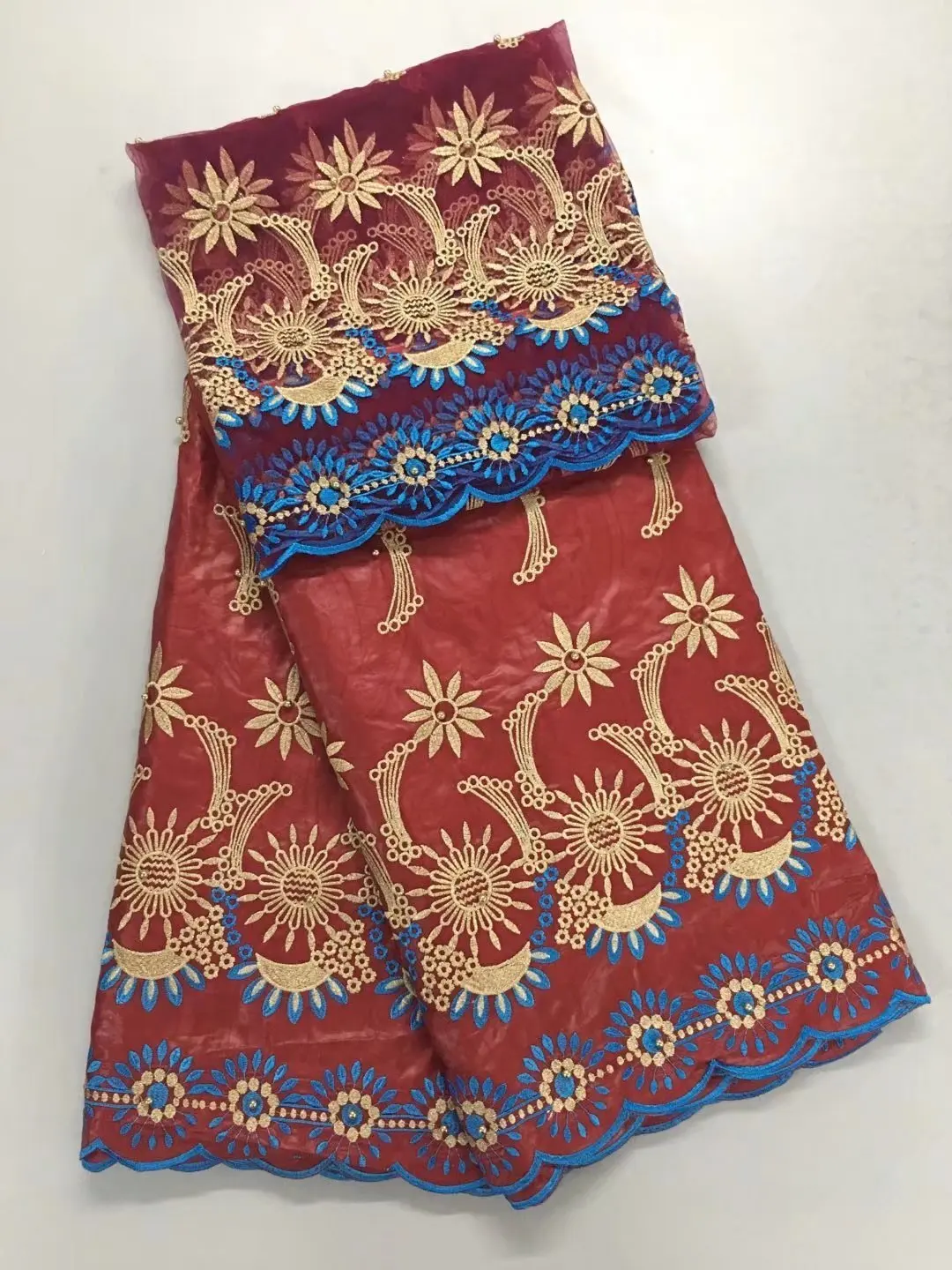 5 ярдов ткань Bazin вышитая с камнем+ 2 ярдов чистая французская кружевная ткань Африканский Базен riche getzner для нигерийских женщин платье - Цвет: as  picture