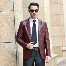 QUANBO, модная повседневная мужская кожаная куртка, новинка, весна-осень, высокое качество, имитация костюма, воротник из овечьей кожи, тонкое кожаное пальто