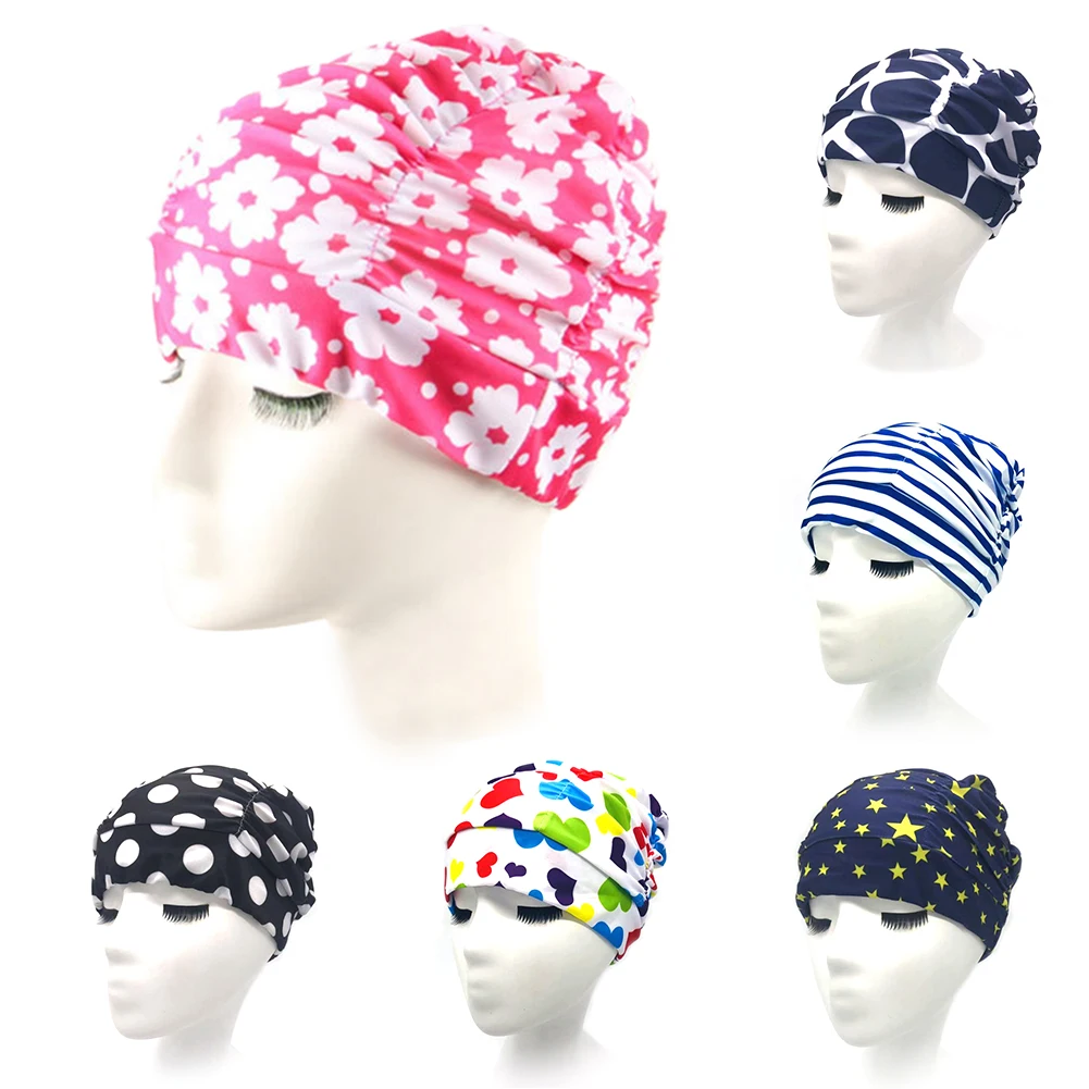 

Unisex Long Hair Non Slip Printed Soft Beach Stretch Diving Swim Pool Bathing Swimming Cap Adults Turban Sports High Elasticity