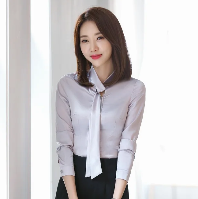 Формальные Модные женские блузки и рубашки розовые с длинным рукавом офисные женские блузки для работы женская одежда OL стиль