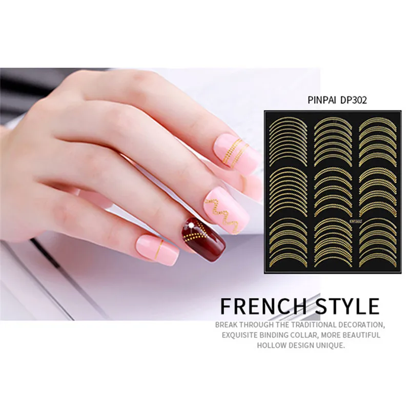 

Metal Strip Tape 3D Nail Sticker Multi-Function Size Line Art Applique Nail Sticker Gold Nail Sticker Hot Stamping Hollow