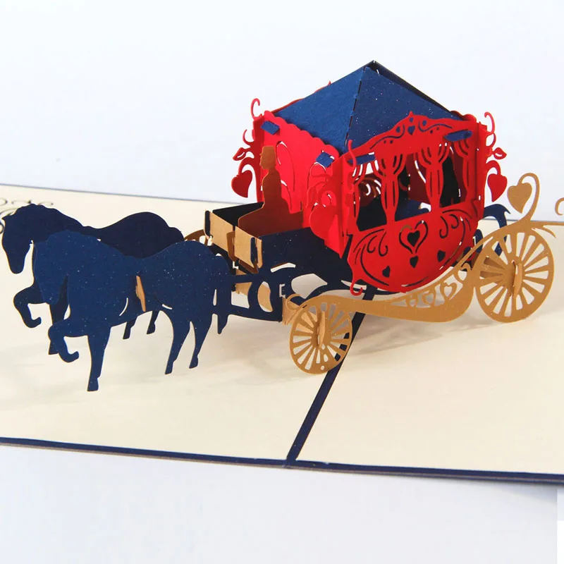  3D Laser Cut Handmade Carving Horse Carriage Paper Invitation Greeting Cards PostCard Valentine's D