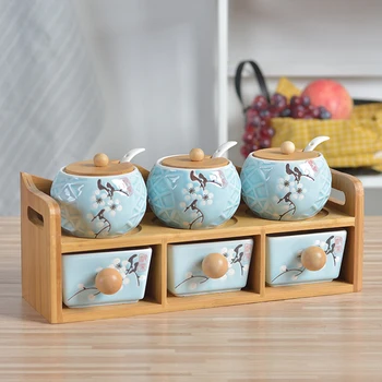 

Ceramic Spice Box Set Spice Jar Combination Seasoning Bottle Six Piece Seasoning Box Pepper Salt Tank Kitchen Supplies