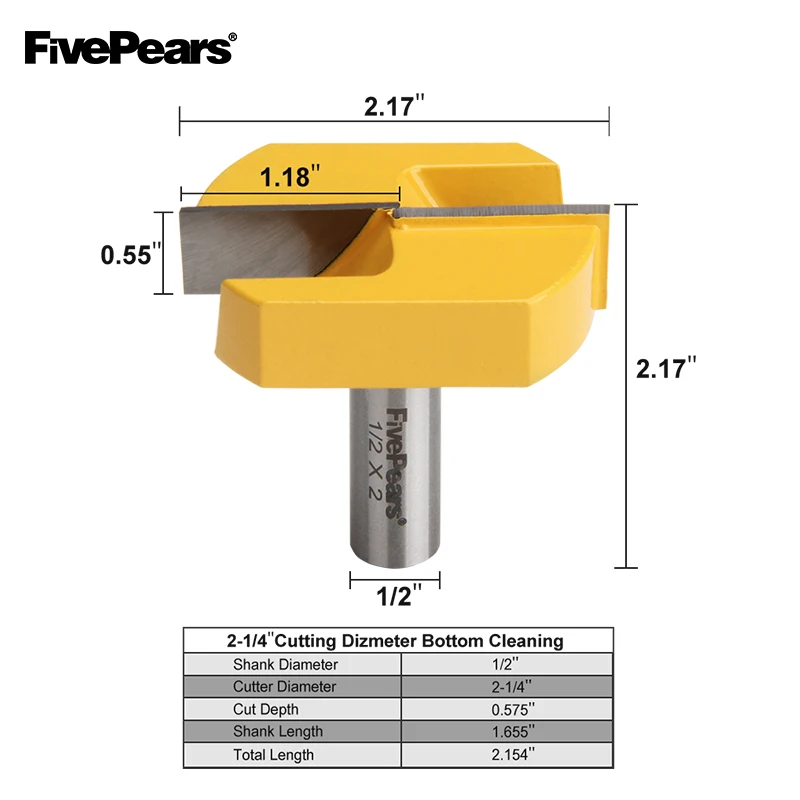 

FivePears Cleaning Bottom Router Bits with 1/2 Shank,2-1/4 Cutting Diameter for Surface Paning Router Bit
