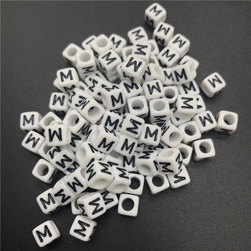 

100pcs 6mm Letter M Square Alphabet Beads Acrylic Beads For Jewelry Making DIY Bracelet Necklace Accessories