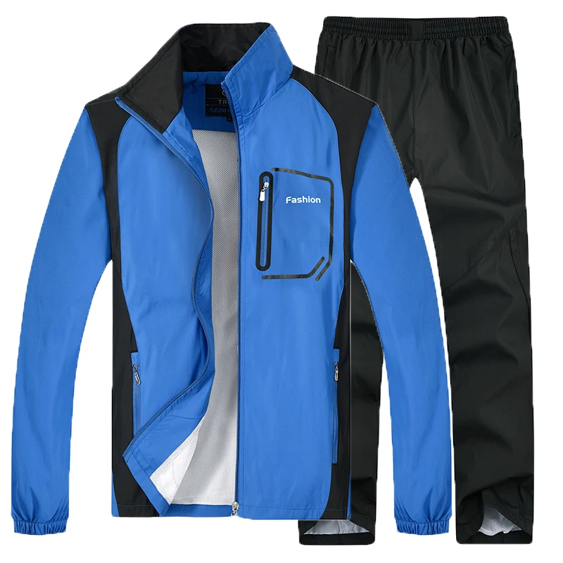 blue Брендовый спортивный костюм для мужчин, комплект одежды из двух предметов, повседневная куртка+ штаны, 2 предмета, мужской спортивный костюм, спортивные костюмы, мужские толстовки для прогулок - Цвет: blue