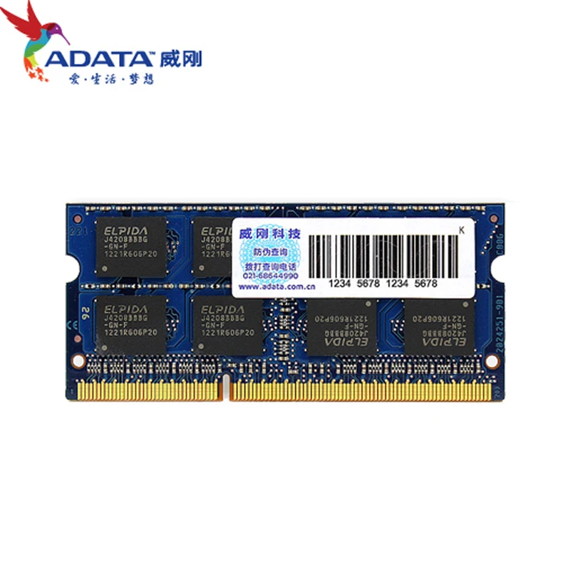 Память ноутбука ADATA DDR3 DDR3L 2 ГБ 4 ГБ 8 ГБ 1600 МГц ОЗУ SO DIMM 204 pin 1600 1333 для Lenovo ThinkPad HP 1,5 V PC3-12800u RAMs