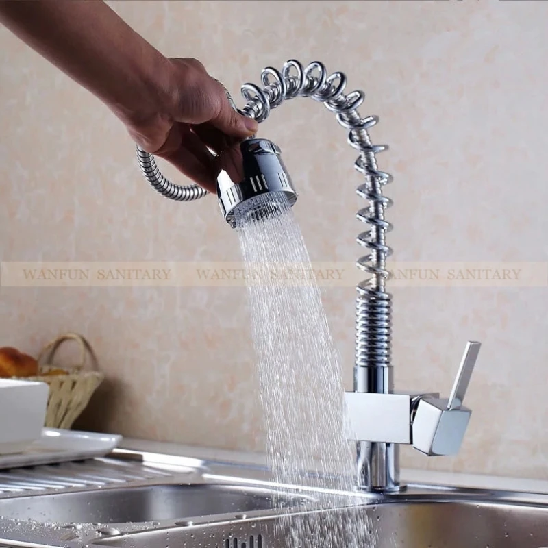 Современный хромированный вытяжной весенний кухонный кран 2 режима воды оптом и