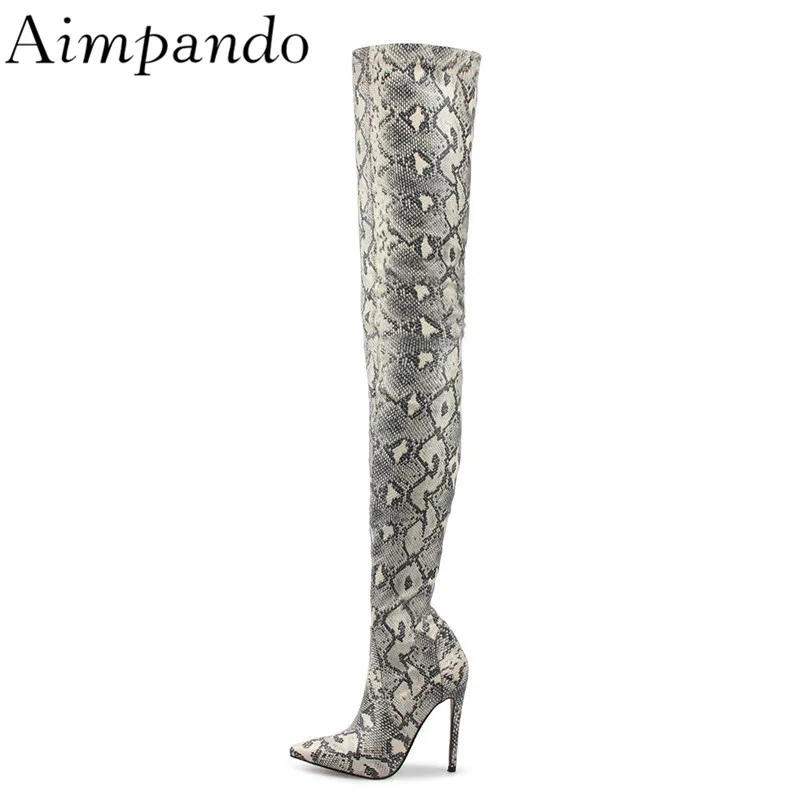 

European Style Serpentine Over The Knee Boots 10cm Stiletto Heel Pointed Toe Fashion Catwalk Long Boots Thigh High Boots Women