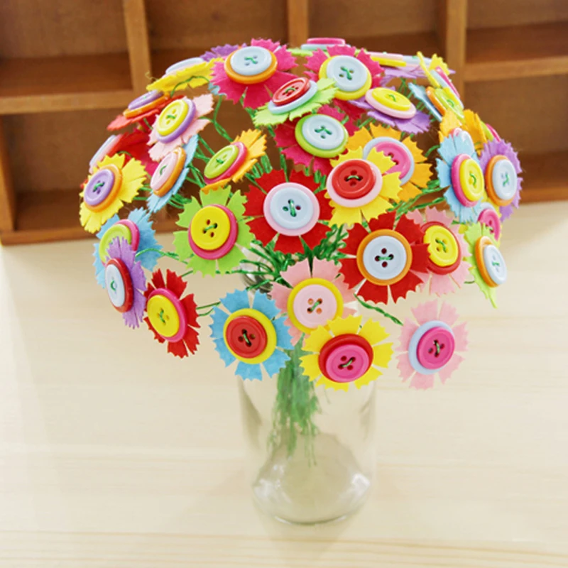 

Kids DIY Button Bouquet Flower Craft Kits Kindergarten Handmade Creative Toys Button Flower Teacher Festival Gifts for Children