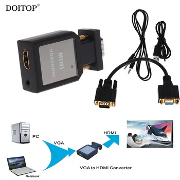 DOITOP Mini Full HD 1080P VGA to HDMI Converter Adapter VGA2HDMI Audio Video Cable Adapter Connector For PC Laptop to HDTV