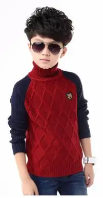Зимний свитер для мальчиков-подростков; коллекция года; детский плотный Высокий воротник; свитера; Повседневный детский пуловер с круглым вырезом; вязаный свитер; Q196 - Цвет: Красный