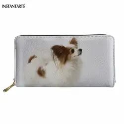 INSTANTARTS женские длинные молнии бумажник мило 3D Papillon собака/щенок печатных PU кожаный кошелек фьюжн бренд дизайн леди кредитной держатель