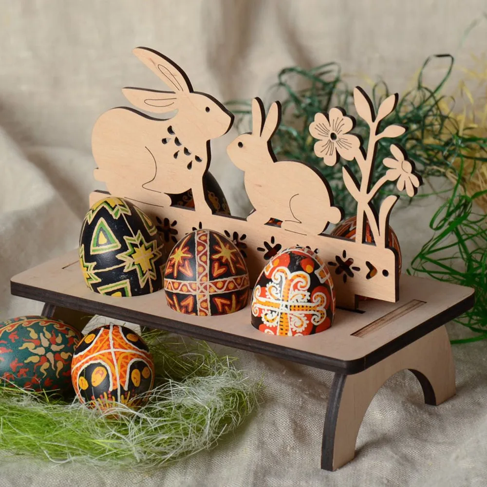 Wooden Creative Easter Egg Shelves Egg Stand Carry Hold ...