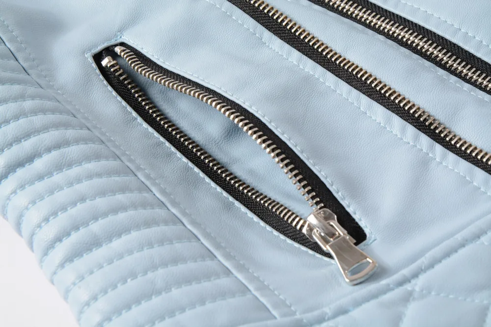 2020 New Fashion Women Soft Faux Leather PU Jackets and Coats Lady Motorcyle Zippers Biker Black Spliced Street Outerwear