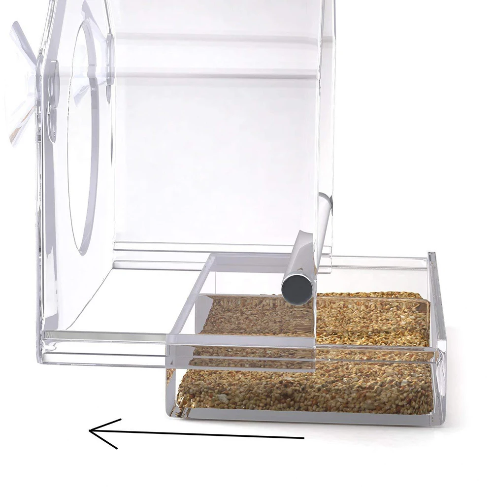 Прозрачный акриловый Тип адсорбции форма дома кормушка для птиц инновационная всасывающая кормушка-чашка