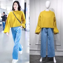Star Liu Wen Airport Same Ginger Loose Round-collar Short Lazy Wind Sweater 2019 Pullovers Cashmere Sweater Women