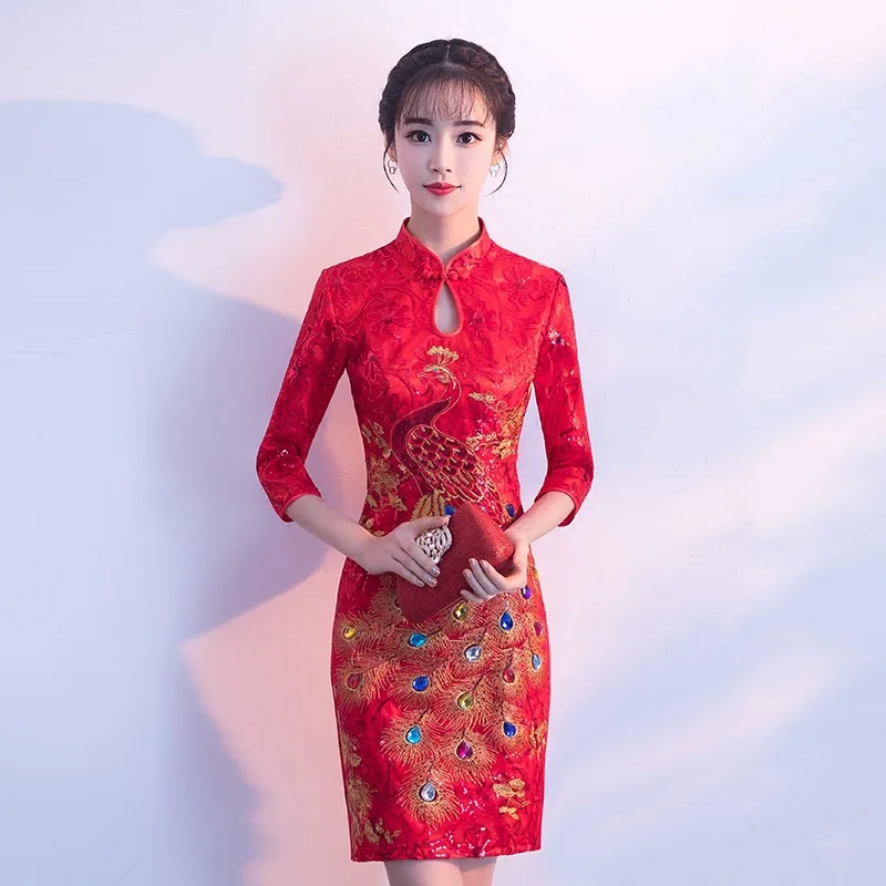 red oriental mini dress