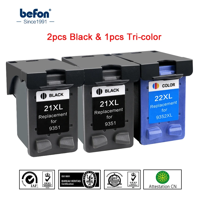 befon 21 22 XL 2 Black 1 Color Ink Cartridge Replacement for HP 21 22 HP21 21XL 22XL Deskjet