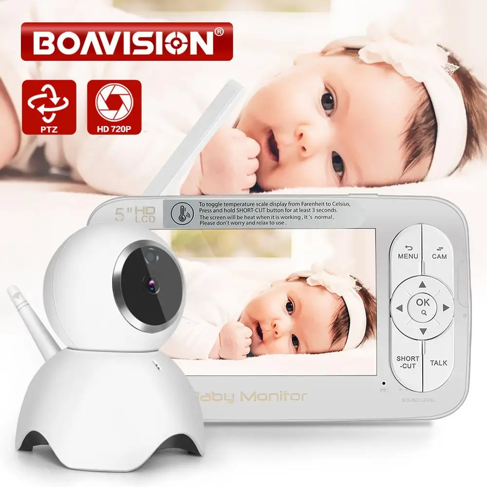 HD 720P Wireless Baby Monitor PTZ 360 Degree 5 Inch LCD Zoomable Baby Camera Night Vision Babysitte