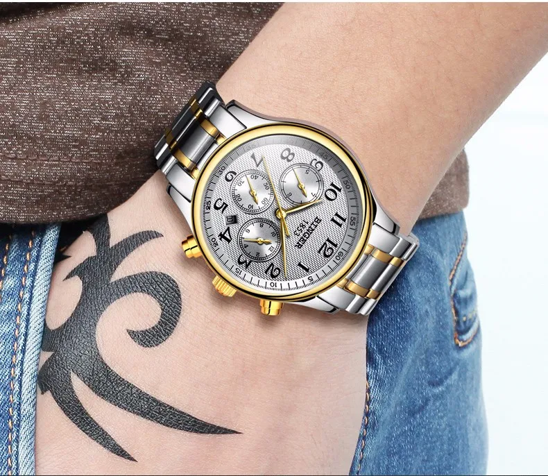 Watches Men Luxury Brand BINGER Automatic Mechanical Watch Waterproof Calendar Leather Wristwatch relogio masculino