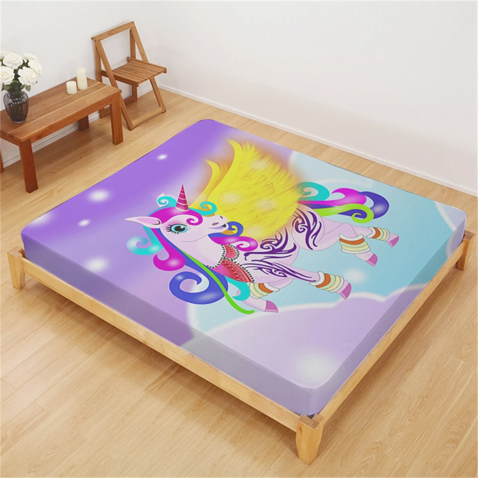 الفتيات الأميرة يونيكورن شرشف 3D قوس قزح اللون الكرتون غطاء سرير التوأم كامل الملكة الملك الفراش العميق جيب غطاء مرتبة