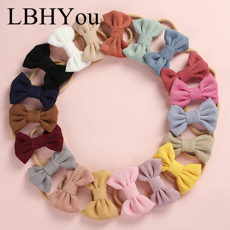 

New Kids Girls Corduroy Bows Nylon Headbands Soft Stretchy Fabric Knot Nylon Hairbands Girl's Hair Accessories